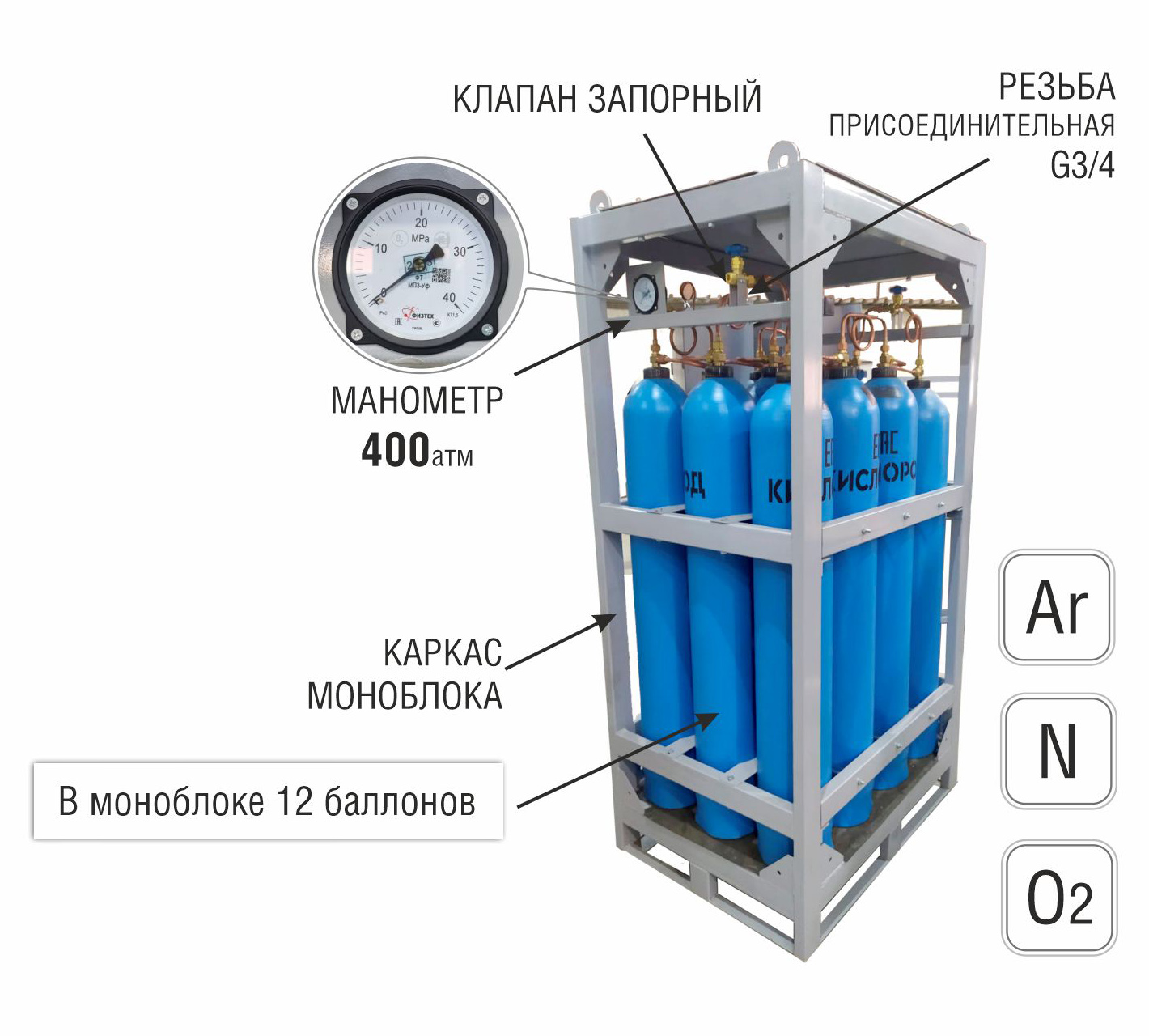 Купить Рампа разрядная РРм К-12-50-200 (моноблок кислородный на 12 баллонов  200 атм) | «ПромДжет»